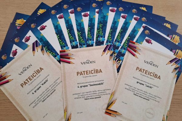 Pateicamies pirmsskolas bērniem par saņemtajiem pateicības rakstiem Venden rīkotajā zīmējumu konkursā “Ūdens mūsu pasaulē”.